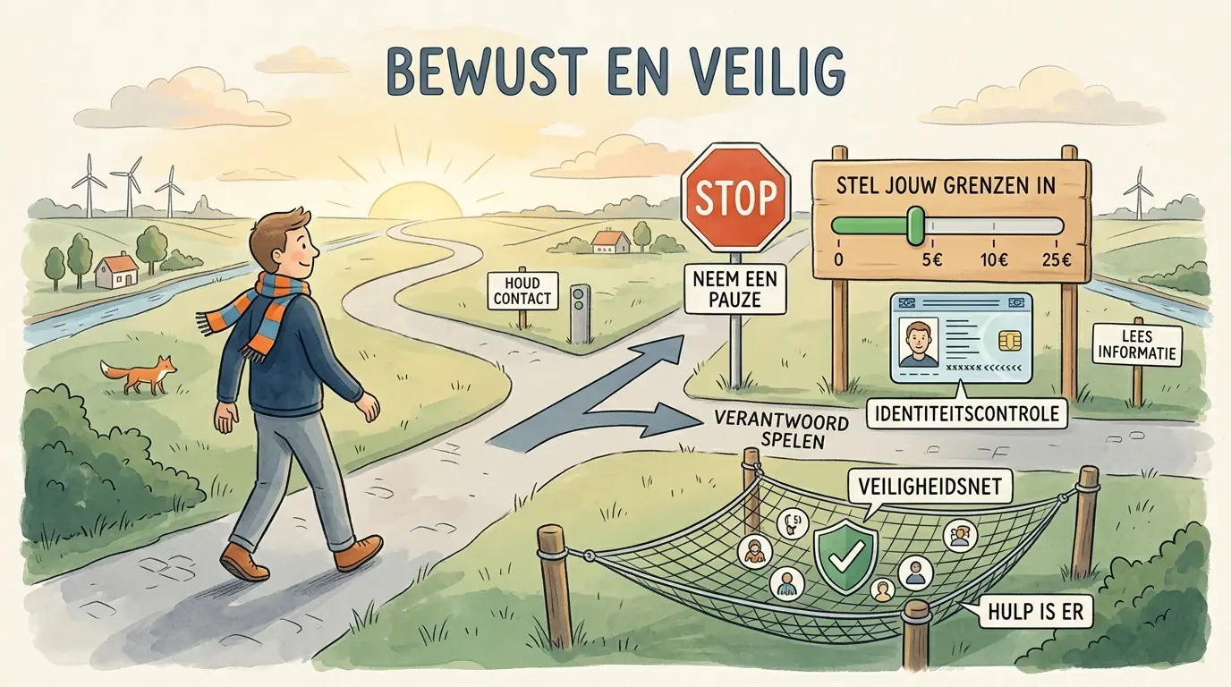 Veilige route met stopbord, limietschuif en identiteitscontrole